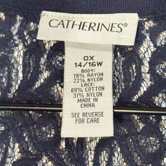 Catherines 0X Navy Lace Back Cardigan 14/16W Plus Open Knit Boho Cottagecore - Picture 6 of 7